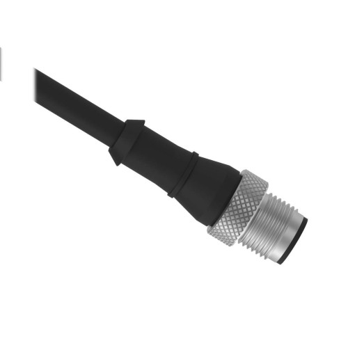 Cordset: Single Ended M12, 8-pin Straight Male, 9 m (29.53 ft) 8x24 Black PVC Jacket, Nickel-Plated Brass Coupling Nut