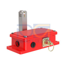 Heavy Duty Metal Emergency Stop Rope Pull, Ring Attachment, 100 m Max Range with Device Mounted in Center of Span, Latch Actuation, 2 NC Safety Contacts, 2 NC Aux Contacts