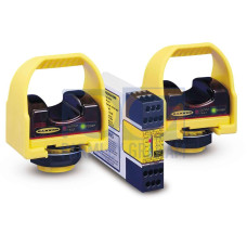 DUO-TOUCH Two-Hand Control Kit Containing:, (2) STBVP6Q5 Buttons 4-pin M12 QDs and PNP Outputs, (1) AT-FM-10K Safety Relay Module