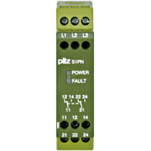 Phase sequence monitoring relay to detect the phase sequence, thephase failure, the asymmetry of a three-phase supply, measuring voltage=supply voltage, 2 C/O contacts, width 22.5 mm, UB = 400 -500 V 