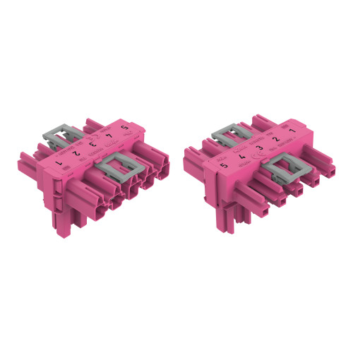 T-distribution connector, 5-pole, Cod. B, pink