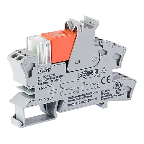 Relay module, Nominal input voltage: 24 VDC, 2 changeover contacts, gray
