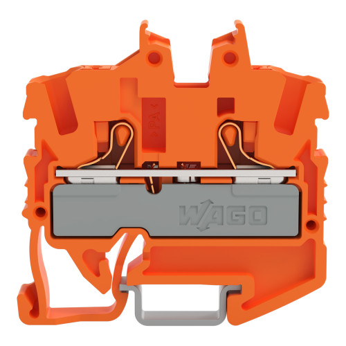 2-conductor miniature through terminal block, with push-button, 2.5 mm&sup2;, orange