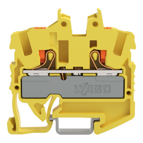 2-conductor miniature through terminal block, with push-button, 2.5 mm&sup2;, yellow