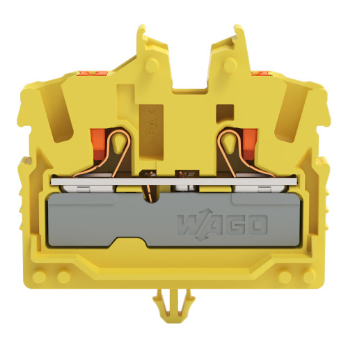 2-conductor miniature through terminal block, with push-button, 2.5 mm&sup2;, yellow