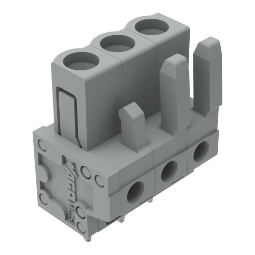 Female connector with straight solder pins 3-pole Pin spacing 5 mm / 0.197 in Solder pin 0.6x1 mm codable Vertical PCB mounting only 1 locking latch with coding finger