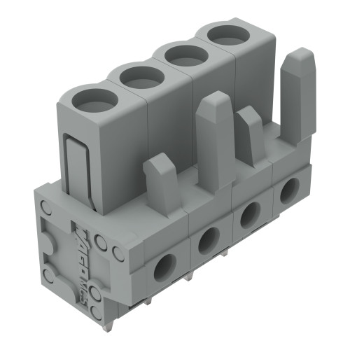 Female connector with straight solder pins 4-pole Pin spacing 5 mm / 0.197 in Solder pin 0.6x1 mm codable Vertical PCB mounting with 2 locking latches with coding finger