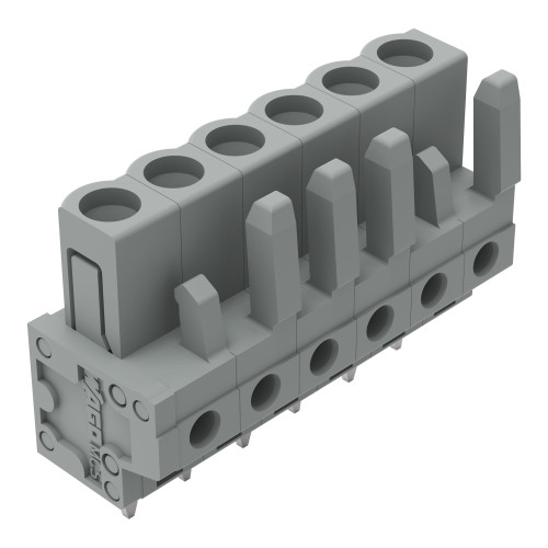 Female connector with straight solder pins 6-pole Pin spacing 5 mm / 0.197 in Solder pin 0.6x1 mm codable Vertical PCB mounting with 2 locking latches with coding finger