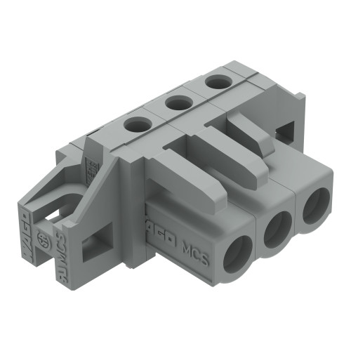 THT female header, angled, Pin spacing 5 mm, gray