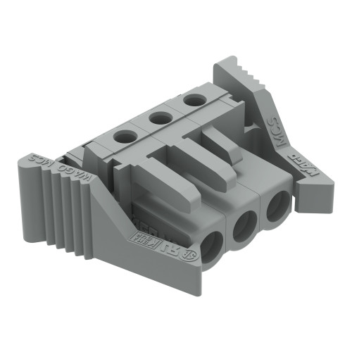 THT female header, angled, Pin spacing 5 mm, gray