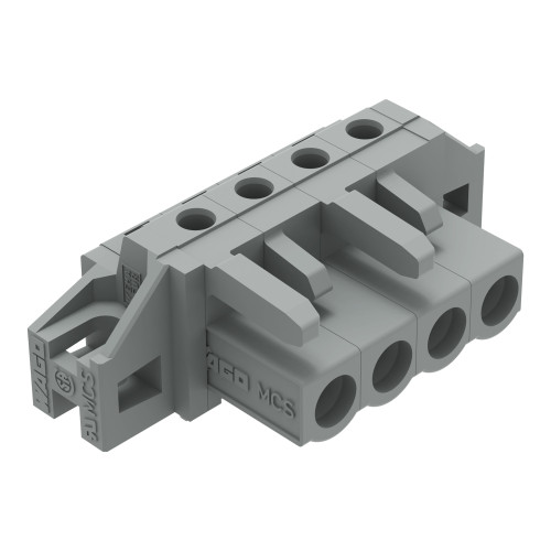 THT female header, angled, Pin spacing 5 mm, gray