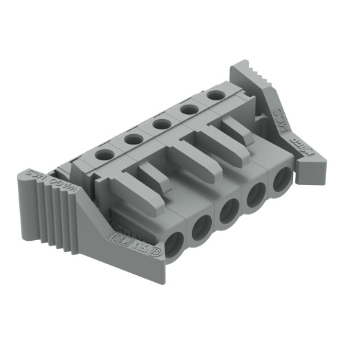 THT female header, angled, Pin spacing 5 mm, gray