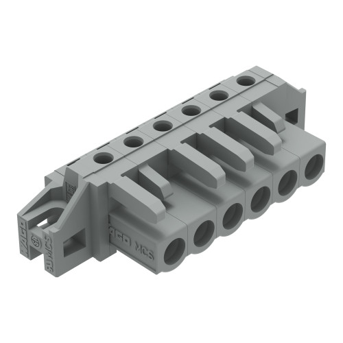 THT female header, angled, Pin spacing 5 mm, gray