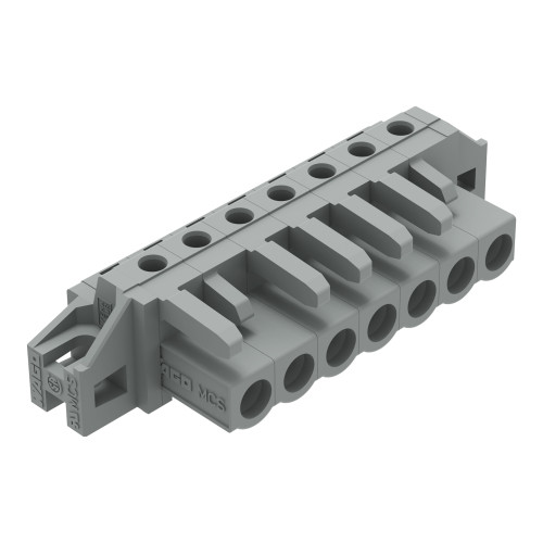 THT female header, angled, Pin spacing 5 mm, gray