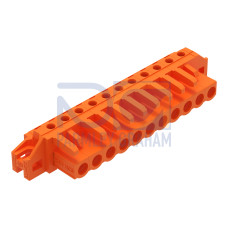 THT female header, angled, Pin spacing 5.08 mm, orange