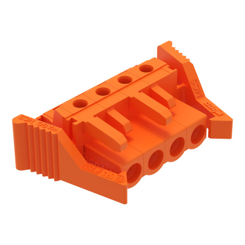 THT female header, angled, Pin spacing 5.08 mm, orange