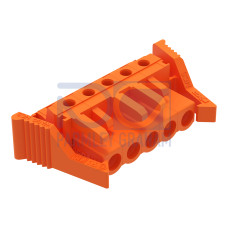 THT female header, angled, Pin spacing 5.08 mm, orange