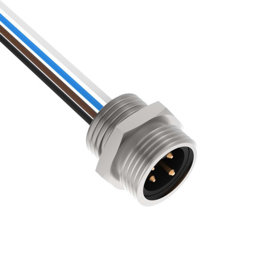 Mini-style QD Receptacle, 4-pin Male Pin-out Straight Connector, Wire Length: 300 (12 in), Chrome-Plated Brass Housing