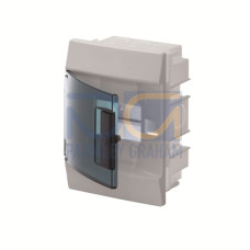 41C04X12 Consumer unit , Hollow wall, 4 modules, 1 row(s), IP41,  Door: Single, Plastic, Transparent, Dimensions: 202 mm x 152 mm x 104 mm