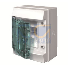 1SLM006500A1210 Consumer unit , Surface mounting, 4 modules, 1 row(s), IP65, Door: Single, Plastic, Transparent, Dimensions: 202 mm x 152 mm x 117 mm