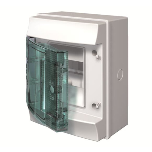 1SLM006500A1210 Consumer unit , Surface mounting, 4 modules, 1 row(s), IP65, Door: Single, Plastic, Transparent, Dimensions: 202 mm x 152 mm x 117 mm
