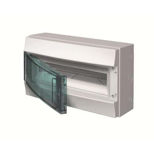 1SLM006500A1213 Consumer unit , Surface mounting, 18 modules, 1 row(s), IP65, Door: Single, Plastic, Transparent, Dimensions: 250 mm x 430 mm x 155 mm