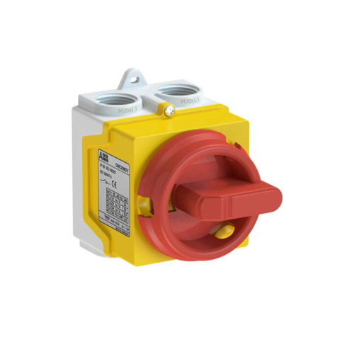 Enclosed Switch Disconnector, 3-p. 400V AC22 20A, Plastic enclosure, Red Round handle.