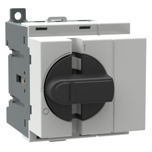 4-pole, front operated, base mounted, DIN-rail mountable switch-diconnector with protected clamp terminals, handle and shaft are not included, suitable for distribution board with 45mm slots