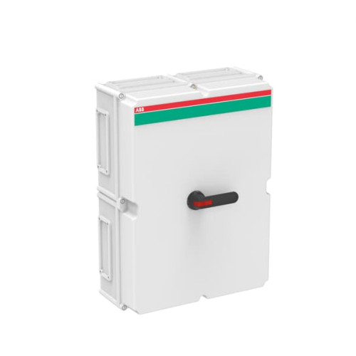 Enclosed Switch Disconnector, 4-p. 400V AC22 570A, Plastic enclosure, Black Pistol handle. Interlocked cover. Defeatable interlocking.