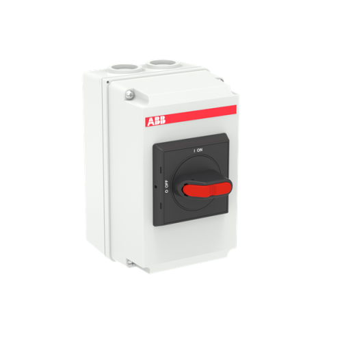 Enclosed solar switch DC21 660V/32A Plastic enclosure IP65 Black Selector handle. Interlocked cover.  Defeatable interlocking.