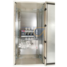 Enclosed Switch Disconnector, 3-p. 400V AC22 400A, Steel sheet enclosure, Black Pistol handle. Interlocked cover. Defeatable interlocking.