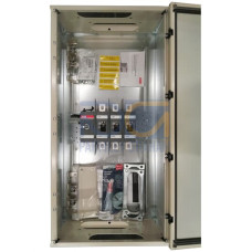 Safety switch, 3-p. 400V AC23 400A, 220kW. Steel sheet enclosure. IP65. Black Pistol handle. Interlocked cover. Defeatable interlocking.