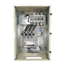 Safety switch, 3-p. 400V AC23 200A, 110kW. Steel sheet enclosure. IP65. Black Pistol handle. Interlocked cover. Defeatable interlocking.