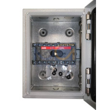 Enclosed Switch Disconnector, 6-p. 400V AC22 16A, Steel sheet enclosure, RedYellow Selector handle. Interlocked cover. Defeatable interlocking.