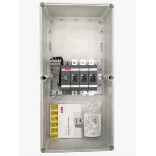 Safety switch, 3-p. 400V AC23 160A, 80kW. Plastic enclosure. IP65. Black Pistol handle. Interlocked cover. Defeatable interlocking.