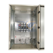 Enclosed Switch Disconnector, 3-p. 400V AC22 250A, Steel sheet enclosure, Black Pistol handle. Interlocked cover. Defeatable interlocking.