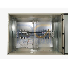 Enclosed Switch Disconnector, 6-p. 400V AC22 200A, Steel sheet enclosure, Black Pistol handle. Interlocked cover. Defeatable interlocking.