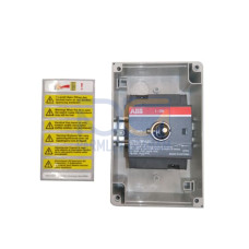 Enclosed solar switch DC21 660V/25A Plastic enclosure IP65 Black Selector handle. Interlocked cover.  Defeatable interlocking.