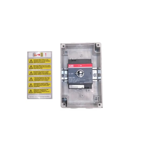 Enclosed solar switch DC21 660V/16A Plastic enclosure IP65 Black Selector handle. Interlocked cover.  Defeatable interlocking.