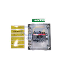 Safety switch, 6-p. 400V AC23 16A, 7.5kW. Plastic enclosure. IP65. RedYellow Selector handle. Interlocked cover. Defeatable interlocking.