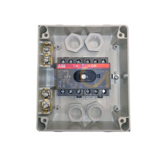 Enclosed Switch Disconnector, 6-p. 400V AC22 16A, Plastic enclosure, Black Selector handle. Interlocked cover. Defeatable interlocking.