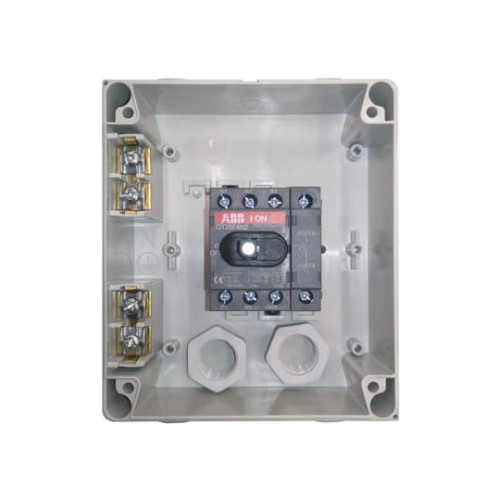 Enclosed Switch Disconnector, 4-p. 400V AC22 25A, Plastic enclosure, Black Selector handle. Interlocked cover. Defeatable interlocking.