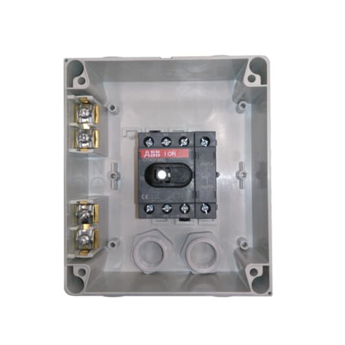 Enclosed Switch Disconnector, 4-p. 400V AC22 40A, Plastic enclosure, RedYellow Selector handle. Interlocked cover. Defeatable interlocking.