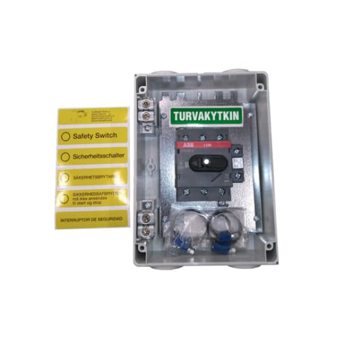 EMC safety switch, 3-p. 400V AC23 30A, 15kW. Plastic enclosure. IP65. RedYellow Selector handle. Interlocked cover. Defeatable interlocking.