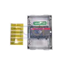 Safety switch, 6-p. 400V AC23 45A, 22kW. Plastic enclosure. IP65. RedYellow Pistol handle. Interlocked cover. Defeatable interlocking.