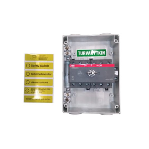 Safety switch, 6-p. 400V AC23 45A, 22kW. Plastic enclosure. IP65. RedYellow Pistol handle. Interlocked cover. Defeatable interlocking.