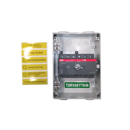 Safety switch, 6-p. 400V AC23 30A, 15kW. Plastic enclosure. IP65. RedYellow Pistol handle. Interlocked cover. Defeatable interlocking.