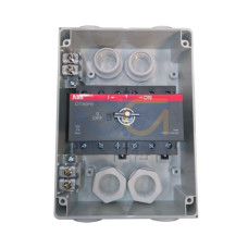 Enclosed Switch Disconnector, 6-p. 400V AC22 63A, Plastic enclosure, Black Pistol handle. Interlocked cover. Defeatable interlocking.