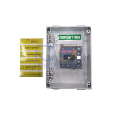 Safety switch, 4-p. 400V AC23 45A, 22kW. Plastic enclosure. IP65. Black Selector handle. Interlocked cover. Defeatable interlocking.