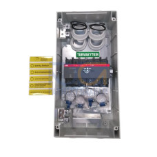 EMC safety switch, 6-p. 400V AC23 80A, 37kW. Plastic enclosure. IP65. RedYellow Pistol handle. Interlocked cover. Defeatable interlocking.